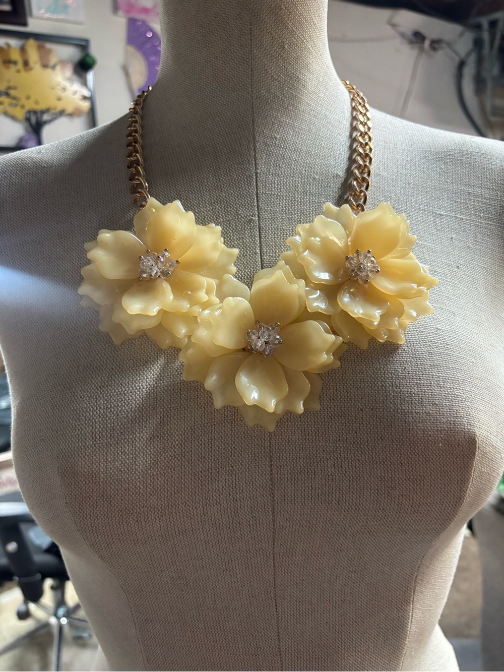 Ivory colored Floral Statement Necklace - Women Jewelry